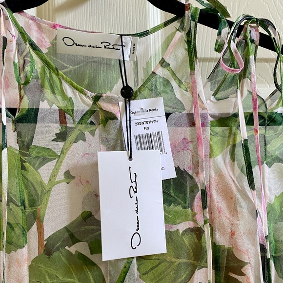 OSCAR DE LA RENTA Bow-Detailed Floral Print Silk-Chiffon Blouse Sz12 - Picture 15 of 15